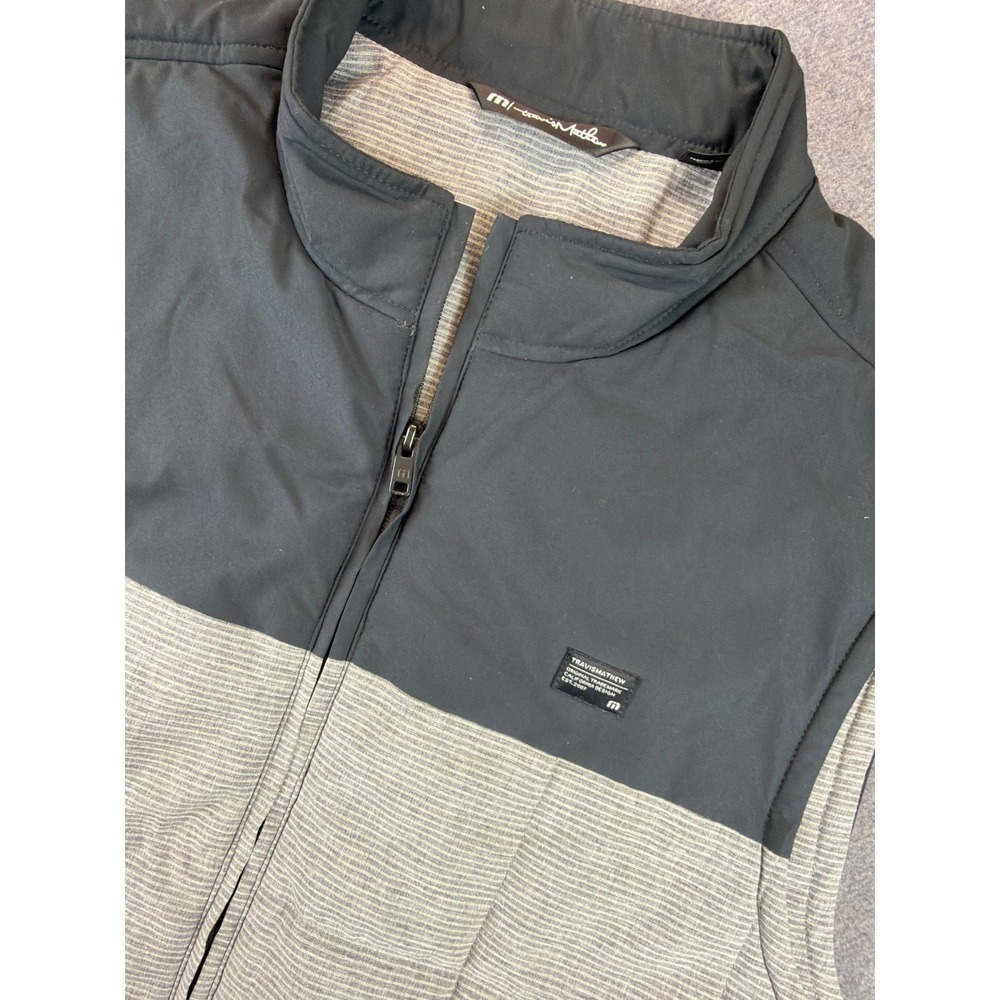 Travis Mathews Vest Mens L Easy Out Black Grey Quilted Full Zip Golf Insulated